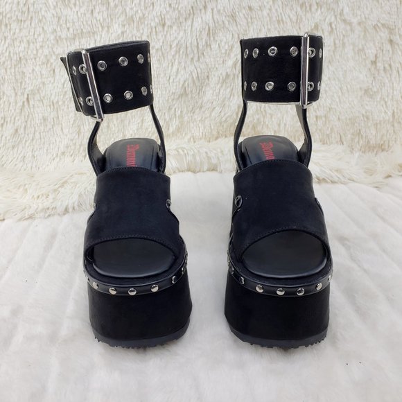 Camel 102 Stacked Black Velvet Platform Sandals Goth Punk Demonia Emo - Picture 7 of 10